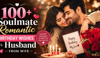 Soulmate romantic birthday wishes for husband from wife with loving couple and heartfelt birthday message