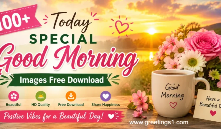 Today special good morning image free with flowers, tea cup, nature and positive wishes