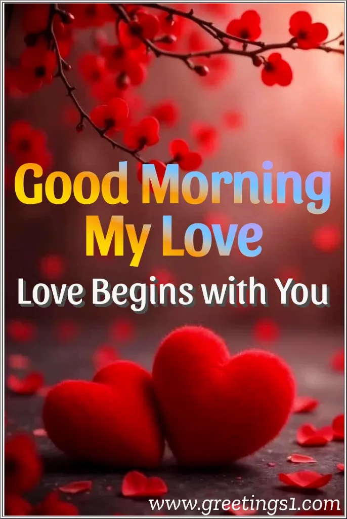 good morning images for my love with love messages, two red heart and flowers